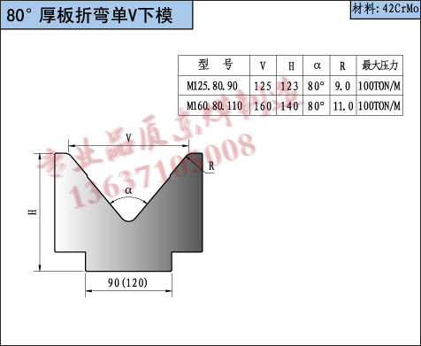 數(shù)控80度厚板折彎下模具
